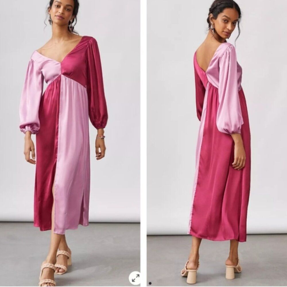 new ANTHROPOLOGIE PORRIDGE SATIN COLORBLOCK MAXI DRESS M